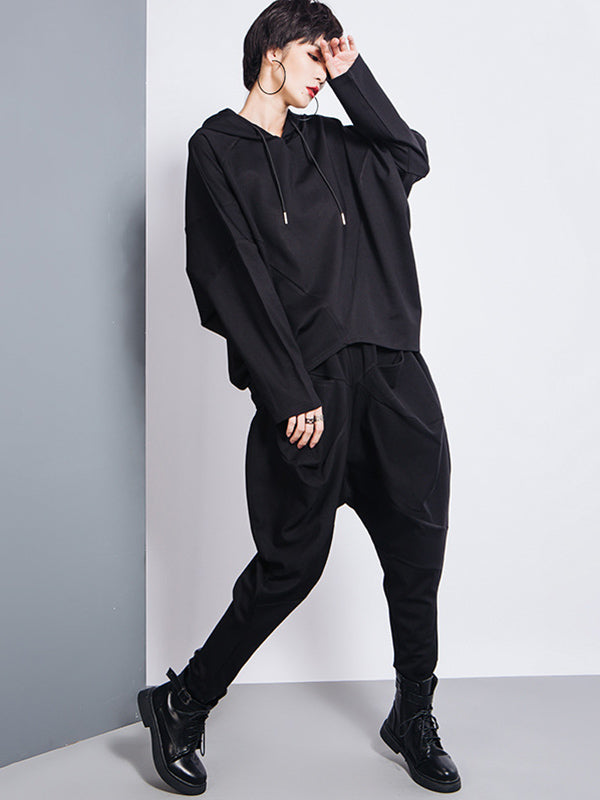 Casual Loose Split-Joint Solid Color High-Waisted Harem Pants