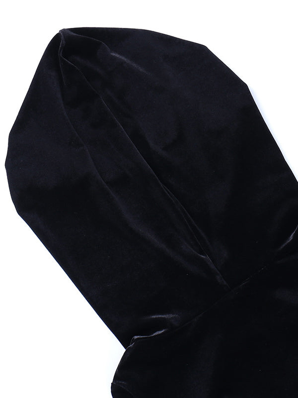 Flared Hooded Outer + Hollow Split-Side Midi Dress Two Pieces Set