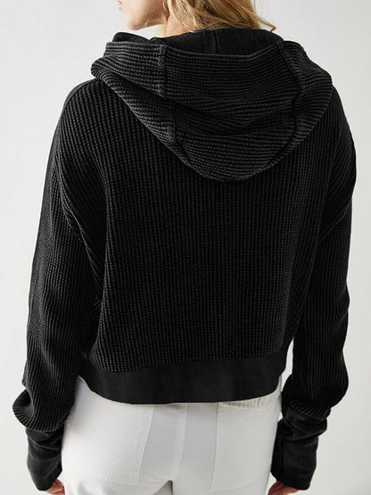 Hooded Long Sleeves Buttoned Pockets Split-Joint Zipper Hooded Outerwear
