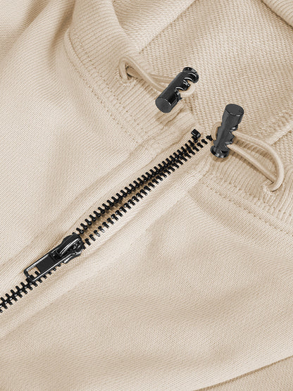Loose Puff Sleeves Drawstring Split-Joint Zipper Hooded Hoodies Tops