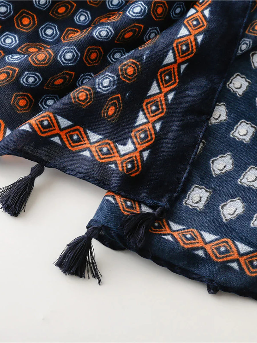 Vintage Geometric Spliced Tassel Sunproof Shawl Scarf
