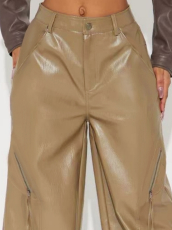 High Waisted Loose Pleated Pockets Split-Joint Pants Trousers