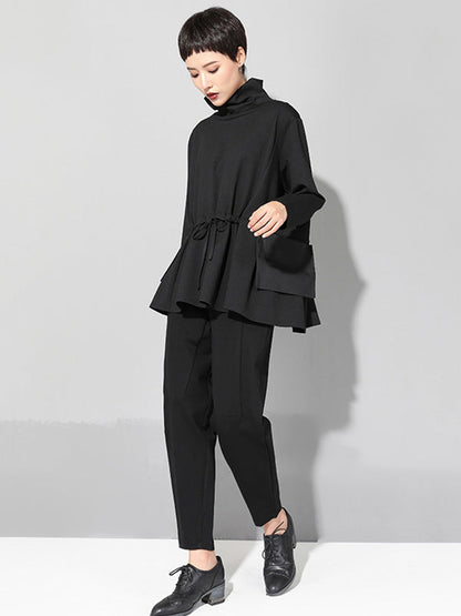 Original Solid Color Smocked High-Neck Sweatshirts