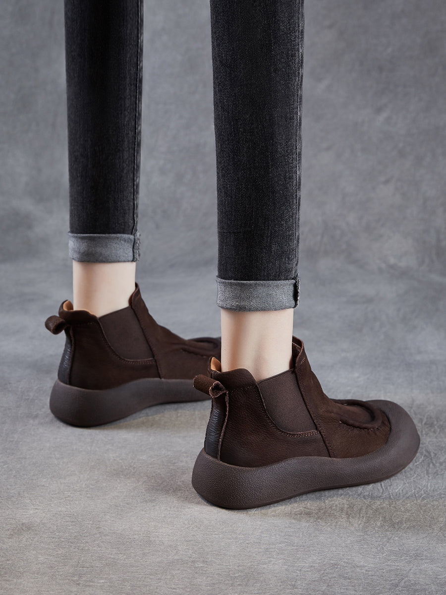 Women Retro Genuine Leather Spliced Ankle Boots