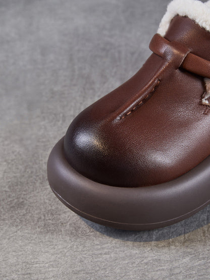 Women Vintage Genuine Leather Fleece-lined Platform Shoes