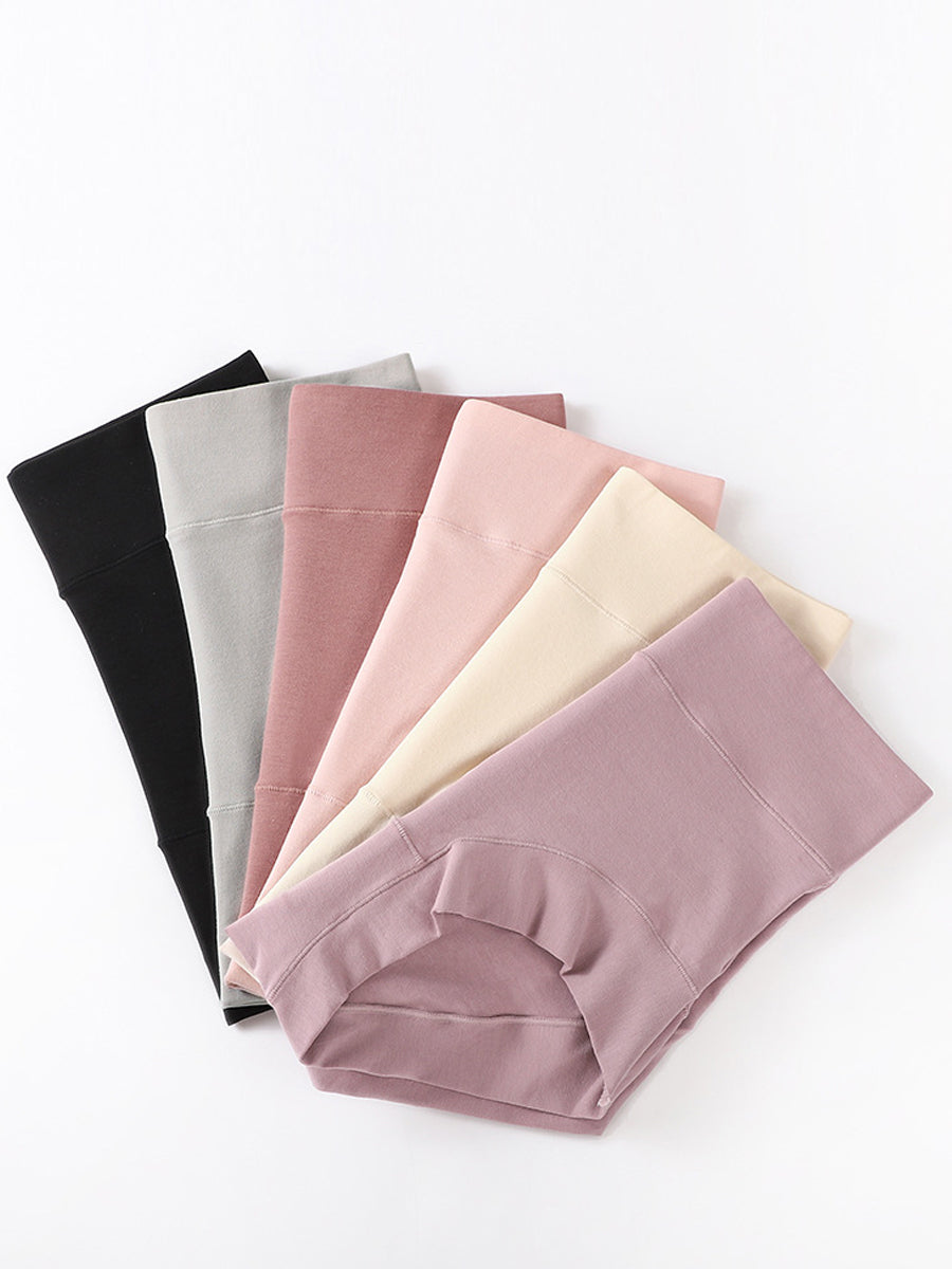 6 Pieces Women High Waist Pure Color Cotton Underwear
