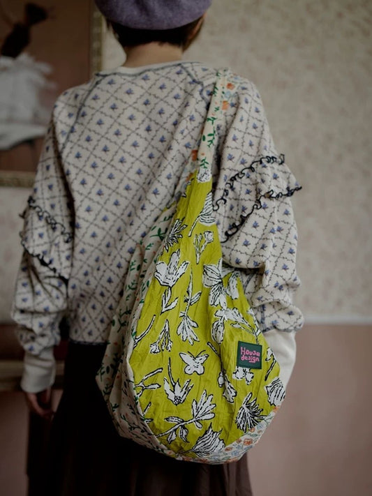 Women Retro Spliced Floral Print Shoulder Bag