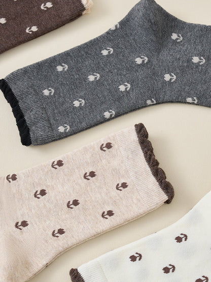 5 Pairs Women Vintage Floral Cotton Socks