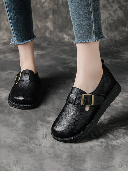 Women Casual Pure Color Leather Low Heel Shoes