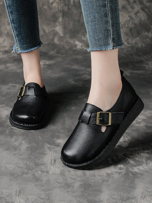 Women Casual Pure Color Leather Low Heel Shoes