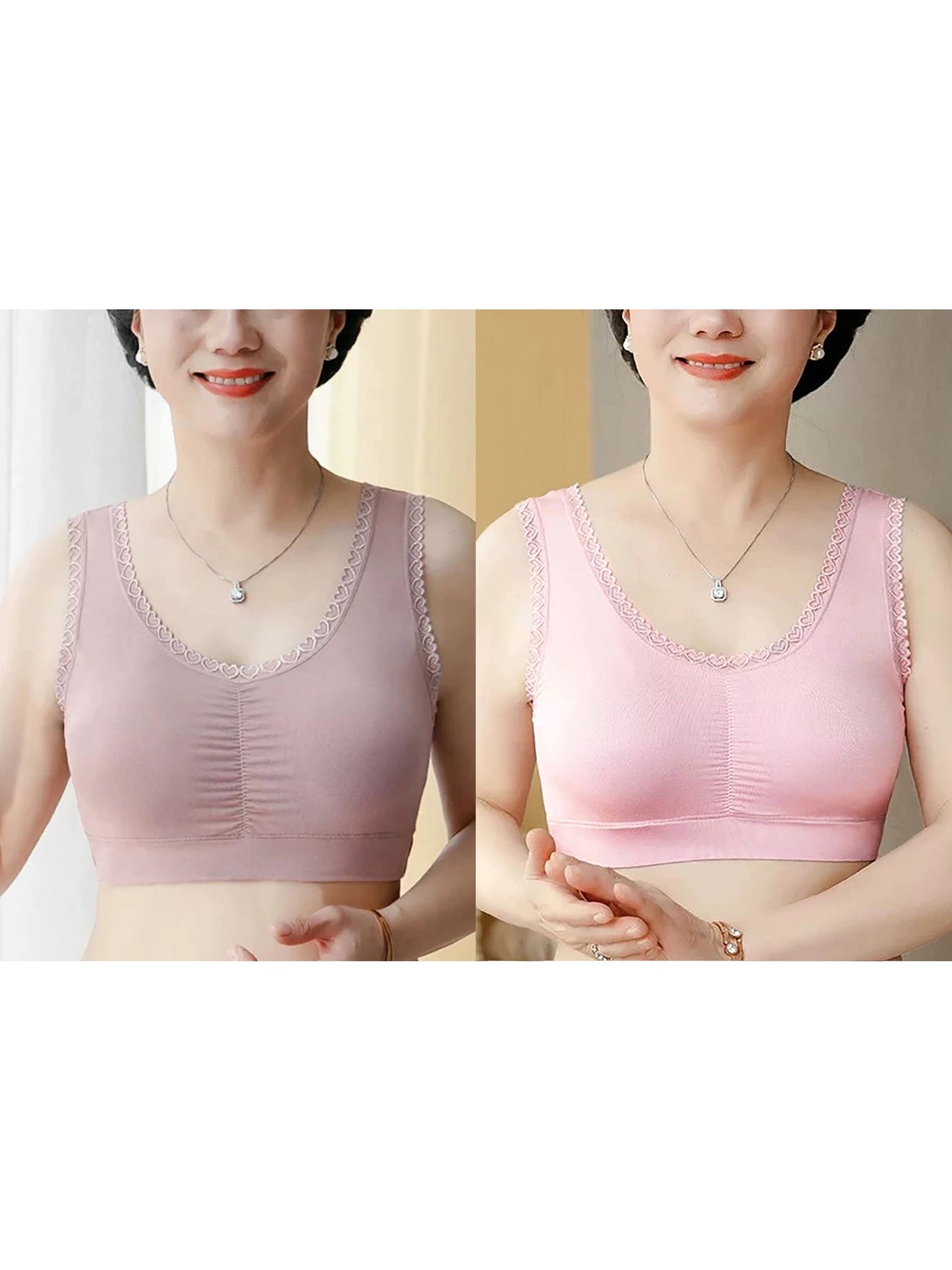 2 Pieces Women One-Piece With Bra Pad Lace Pure Color Bar