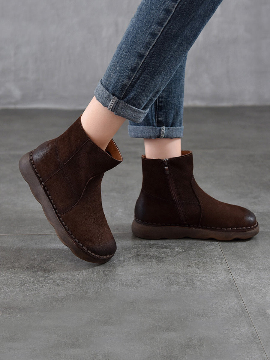 Women Winter Leather Spliced Ankle Boots