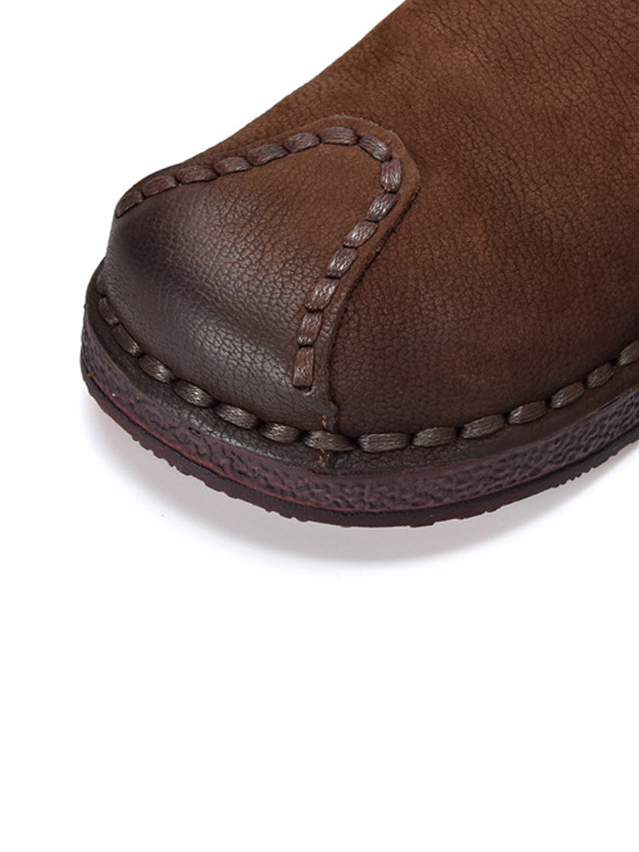 Women Retro Genuine Leather Spliced Flat Shoes