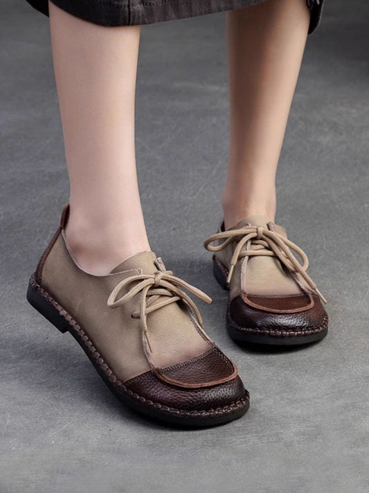Women Vintage Colorblock Leather Spliced Shoes