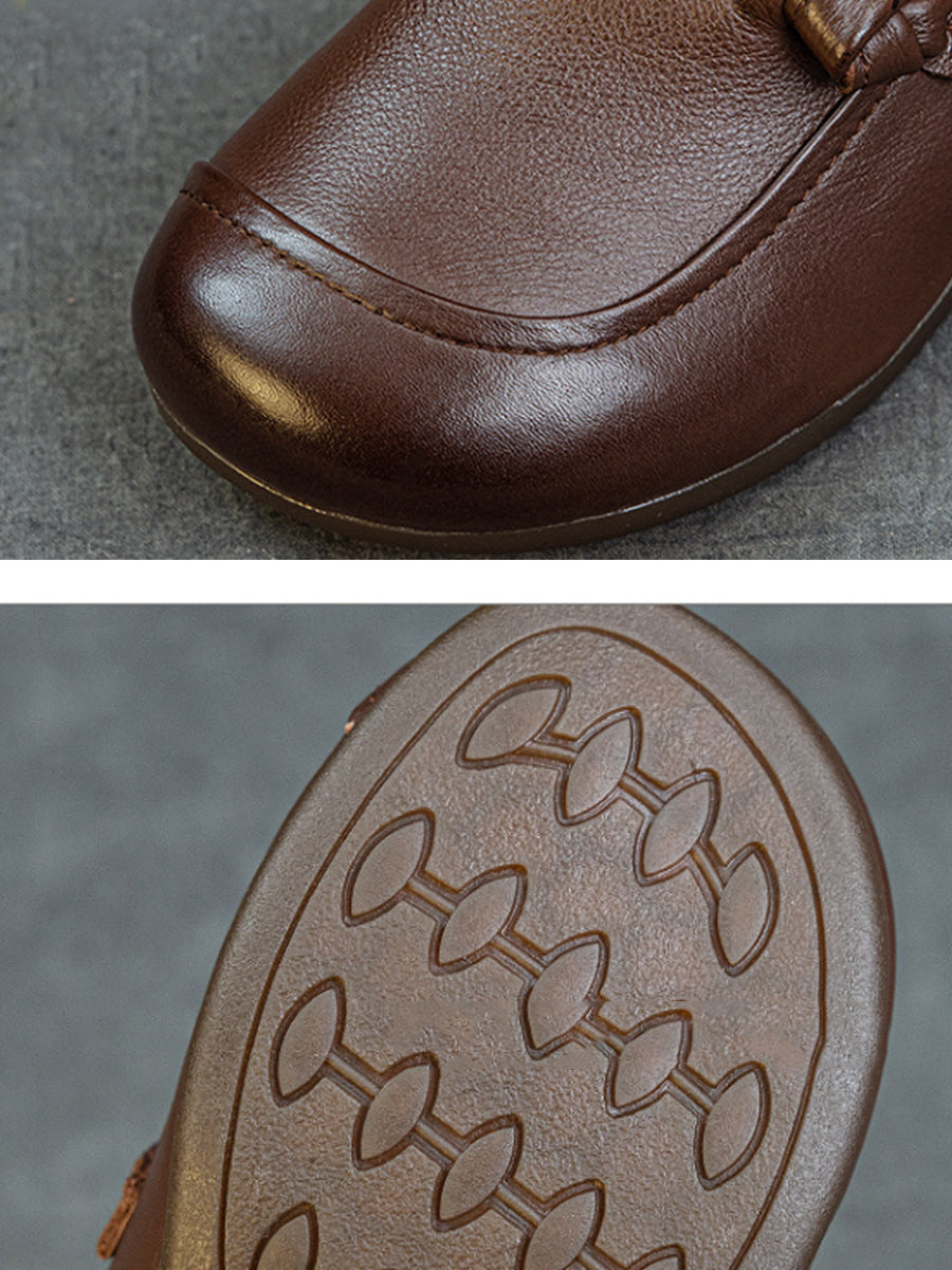 Women Vintage Genuine Leather Mid-Heel Shoes