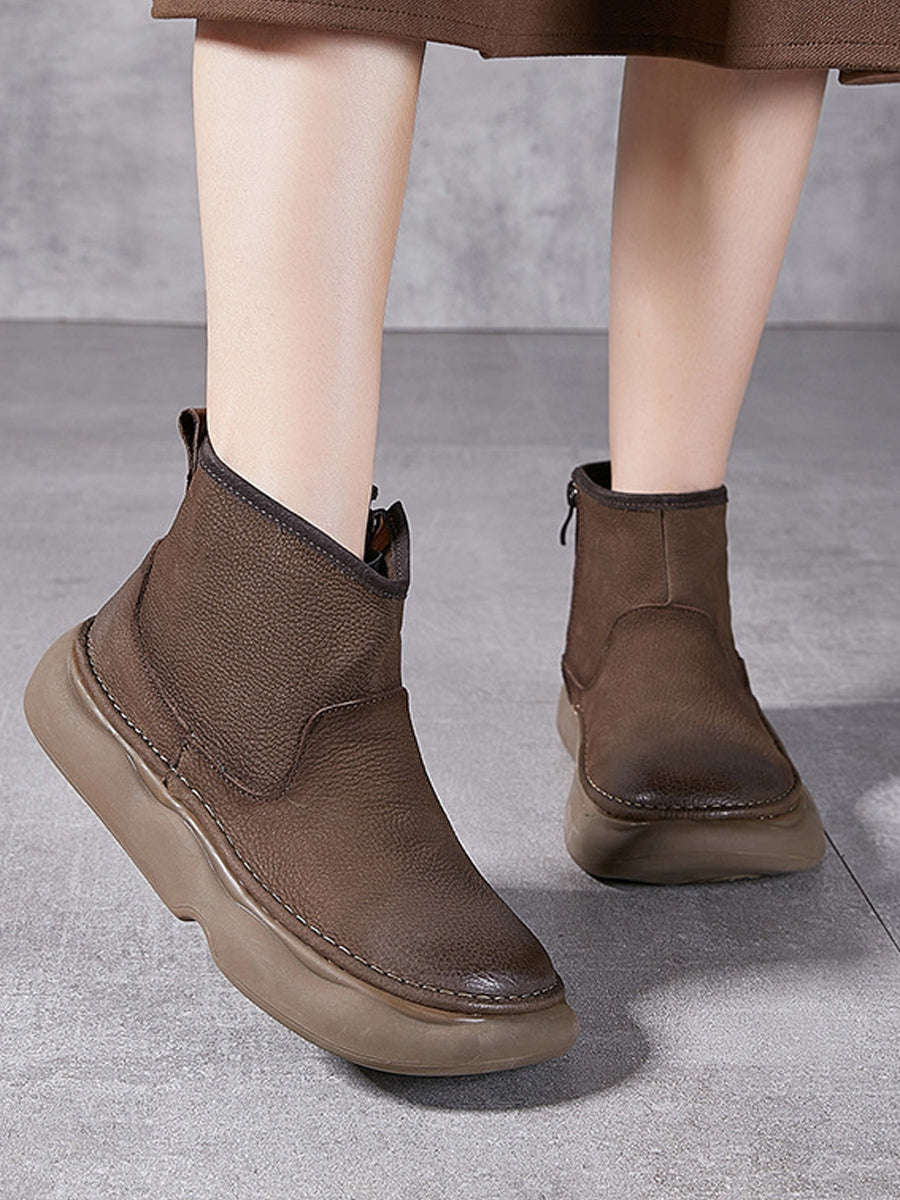 Women  Winter Genuine Leather Spliced Flat Boots