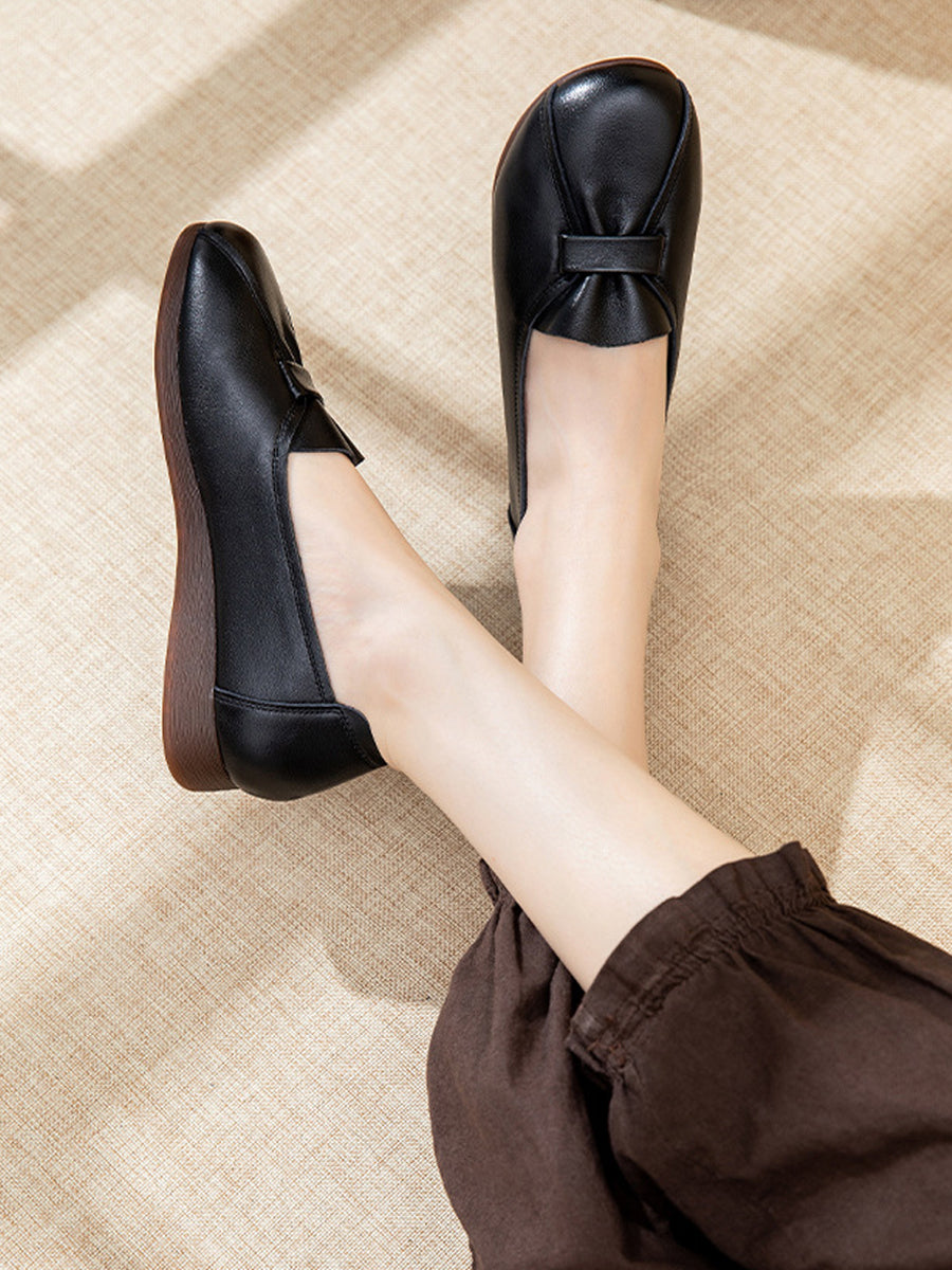 Women Summer Genuine Leather Spliced Flat Shoes