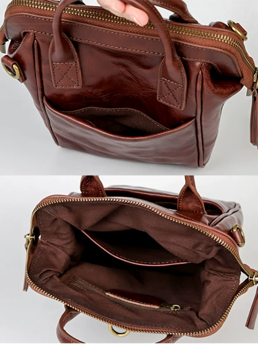 Crinkled Leather Handbag Travel Backpack