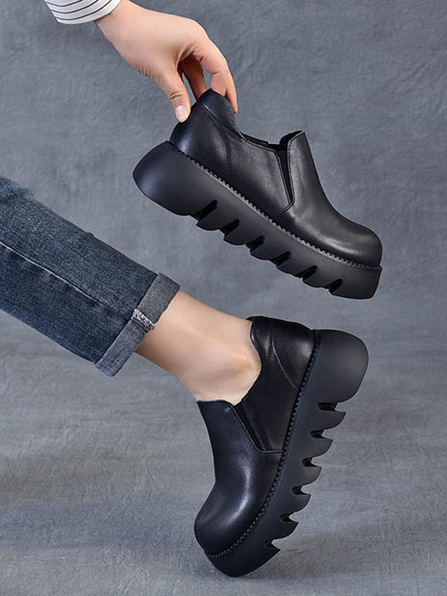Women Autumn Vintage Genuine Leather Platform Shoes