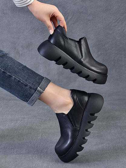 Women Autumn Vintage Genuine Leather Platform Shoes
