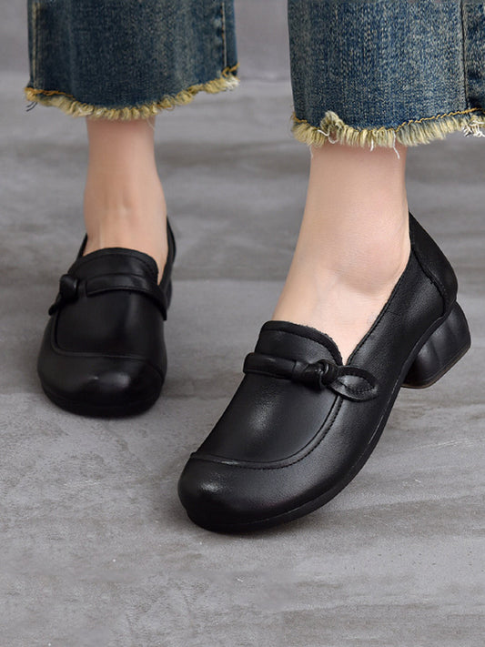 Women Autumn Genuine Leather Mid Heel Shoes