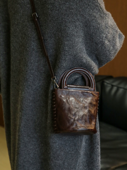 Vintage Leather Artistic Bucket Bag