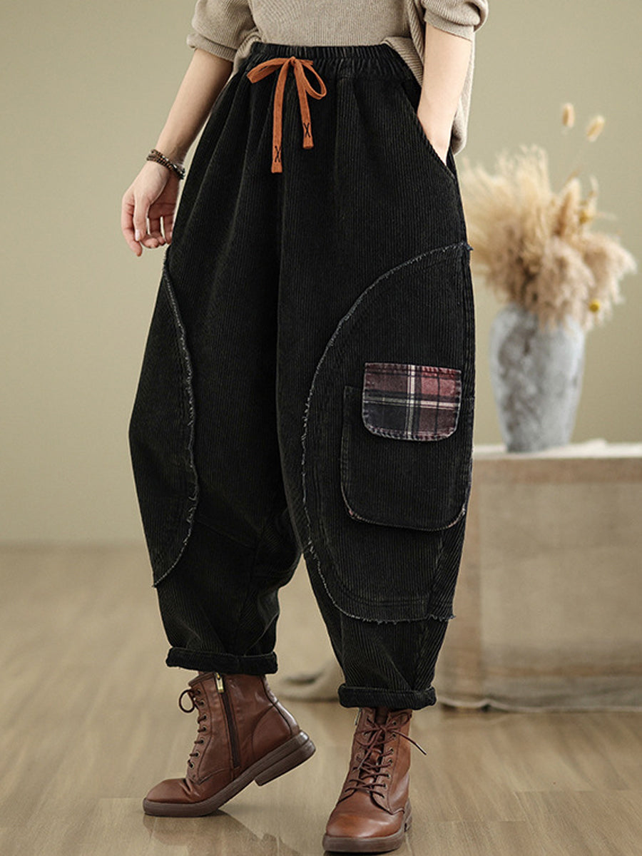 Women Autumn Retro Pure Color Corduroy Harem Pants