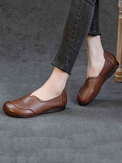Women Autumn Vintage Genuine Leather Flat Shoes