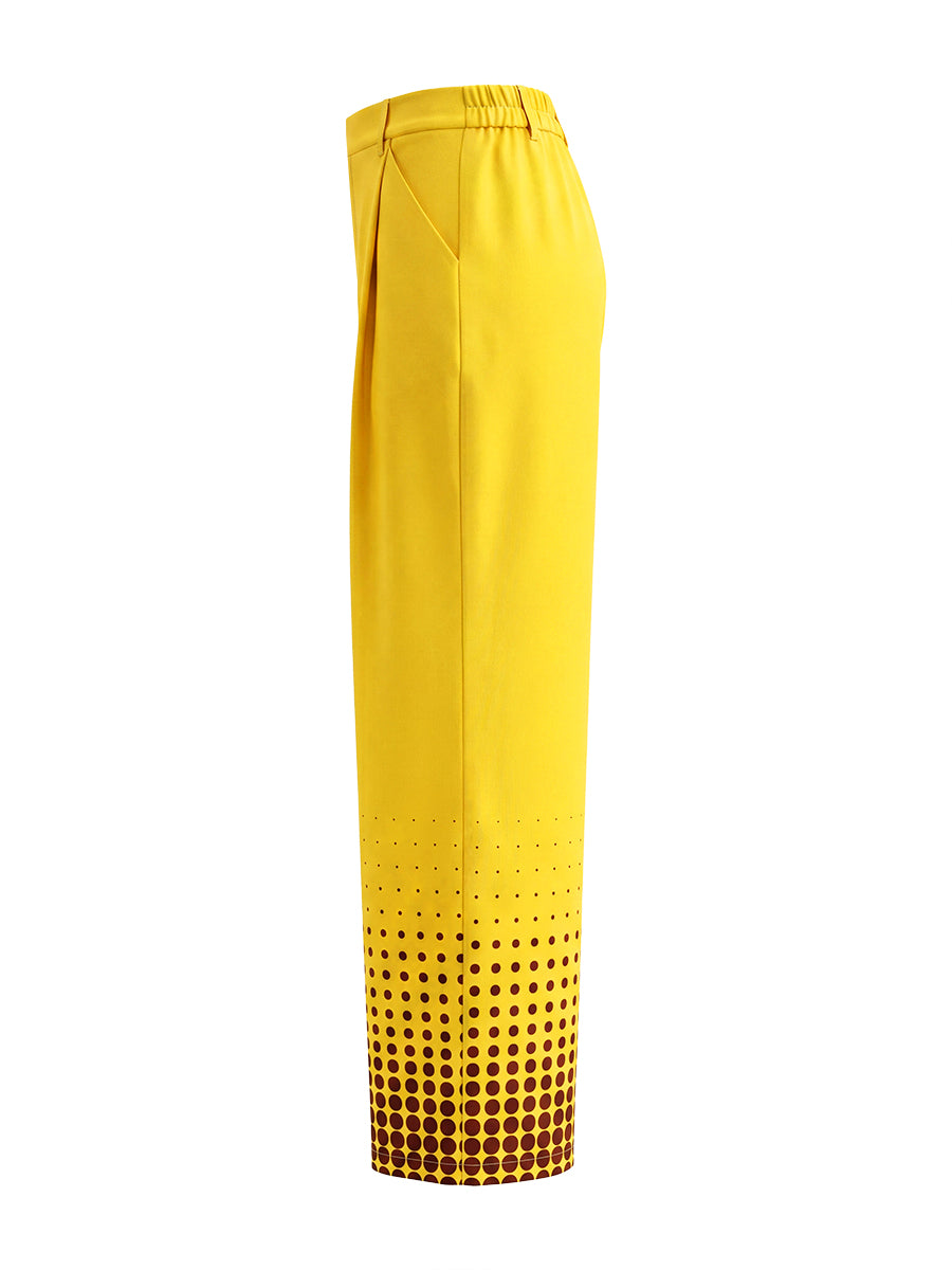 High Waisted Loose Contrast Color Pockets Polka-Dot Split-Joint Suit Pants