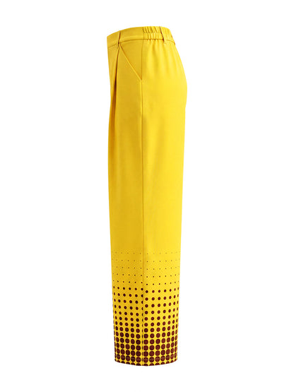 High Waisted Loose Contrast Color Pockets Polka-Dot Split-Joint Suit Pants