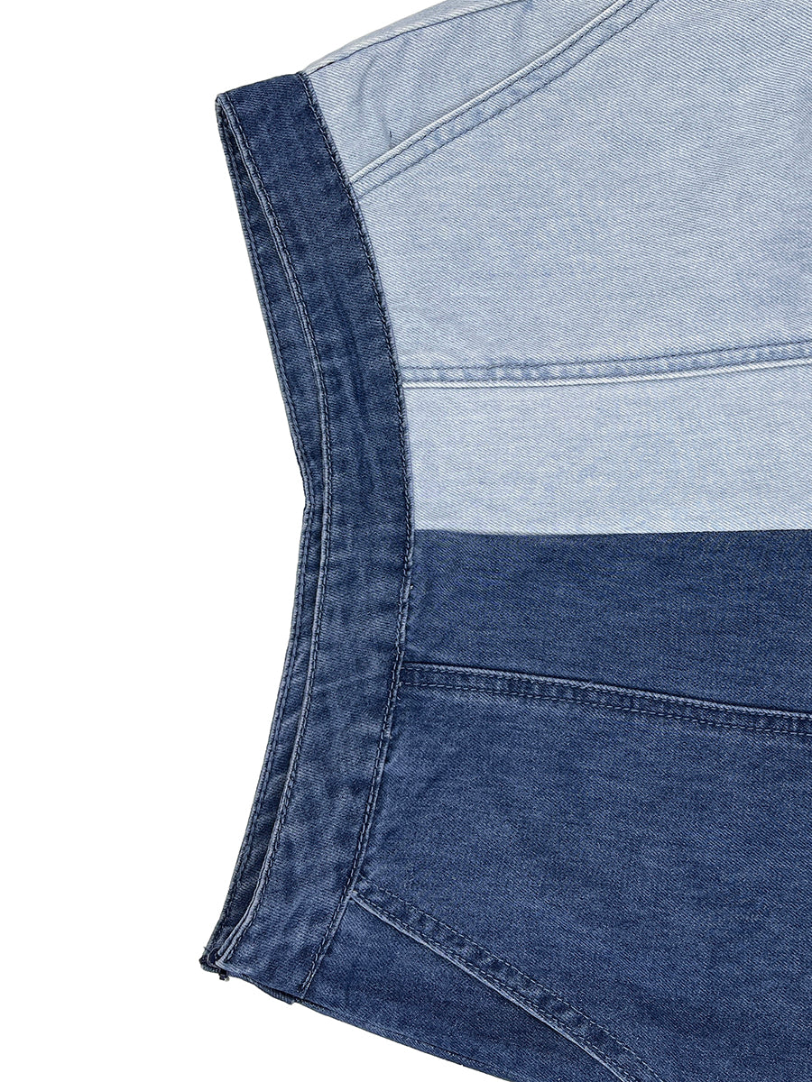 Loose Wide Leg Contrast Color Pockets Jean Pants Bottoms
