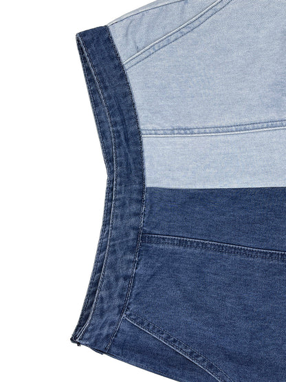Loose Wide Leg Contrast Color Pockets Jean Pants Bottoms