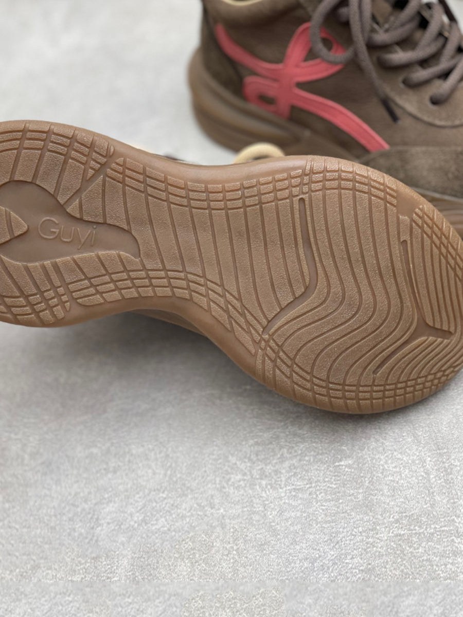 Women Vintage Leather Spliced Platform Shoes