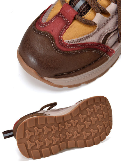 Women Retro Colorblock Leather Sport Platform Shoes