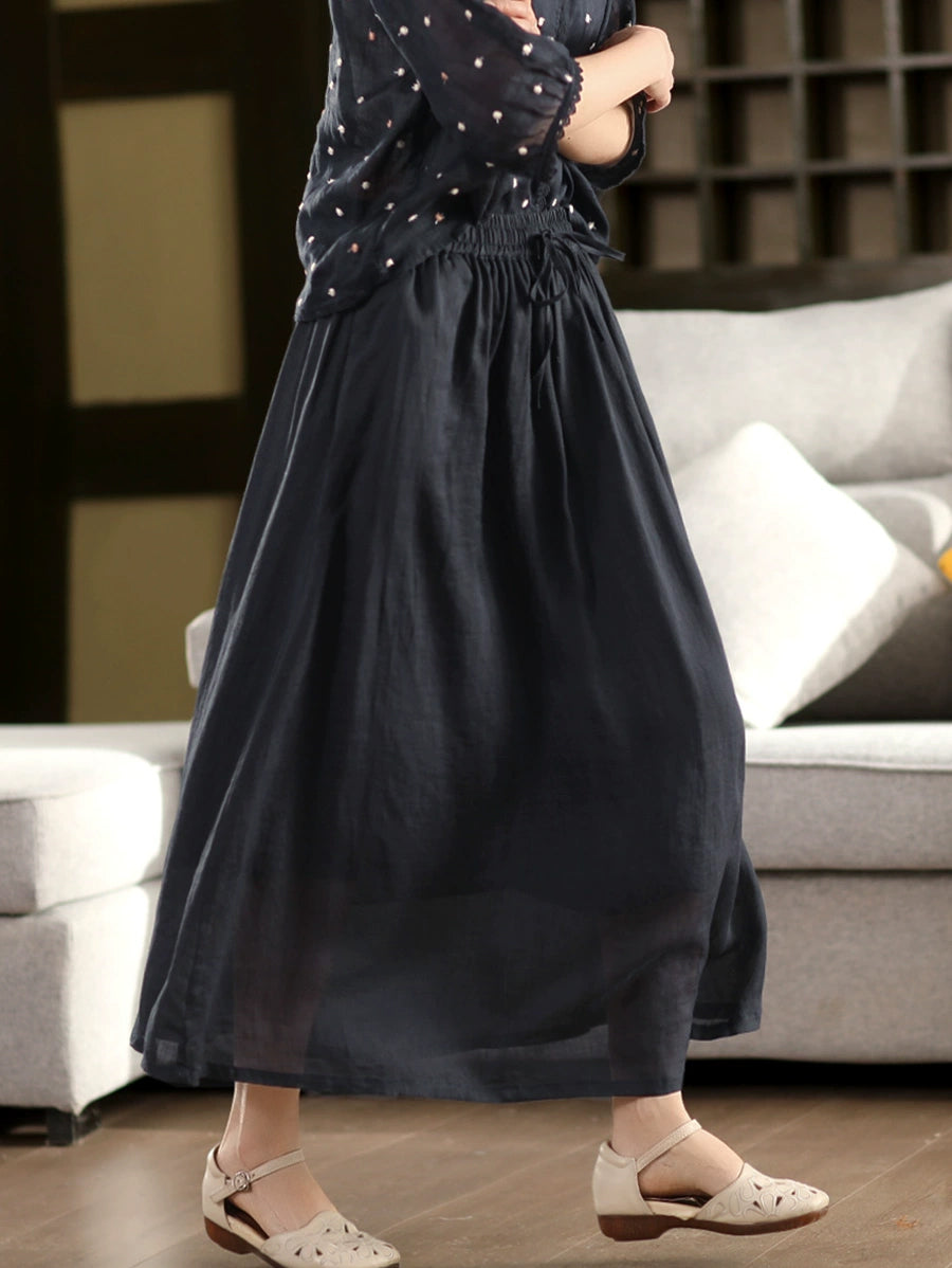 Plus Size Women Casual Solid Ramie Summer Skirts