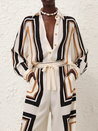 Long Sleeves Loose Plaid Striped Lapel Blouses&Shirts Tops