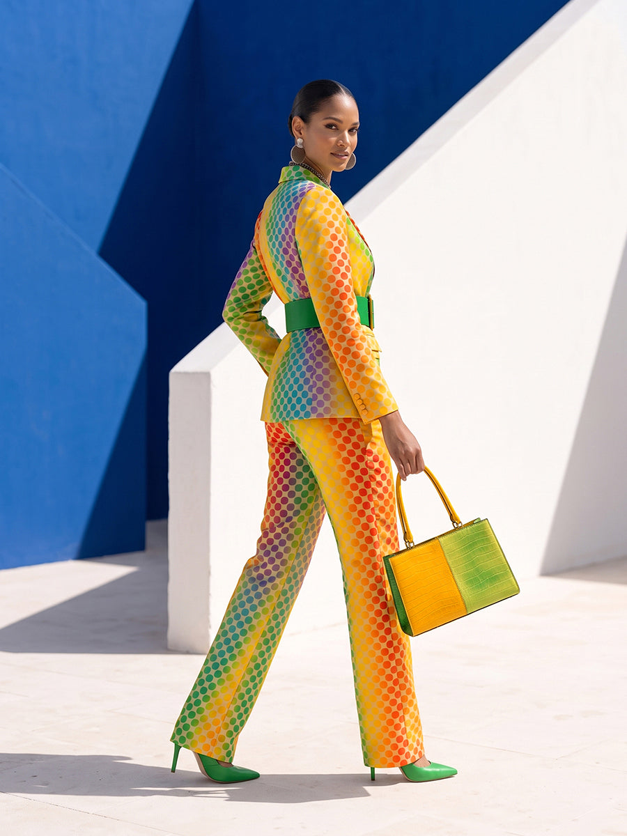 Polka-Dot Pockets Gradient Contrast Color Colorful Wide Leg Loose Trousers Suit Pants
