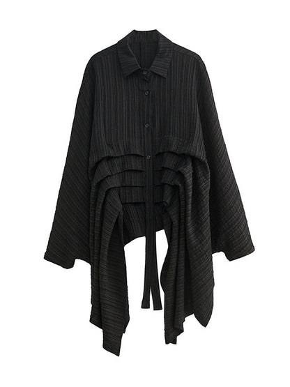 Long Sleeves Loose Pleated Solid Color Lapel Blouses&Shirts Tops