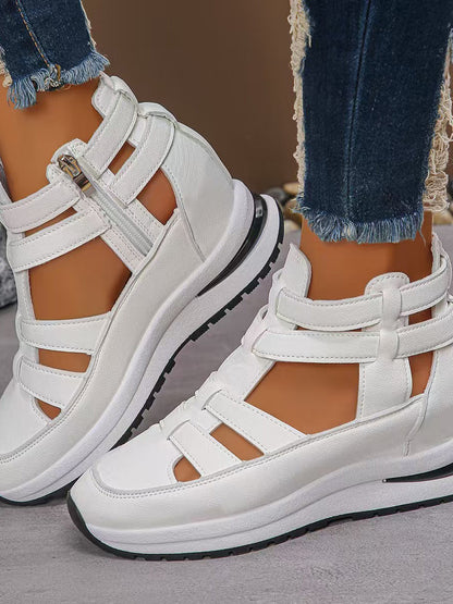 Zipper Solid Color Round-Toe Sandals