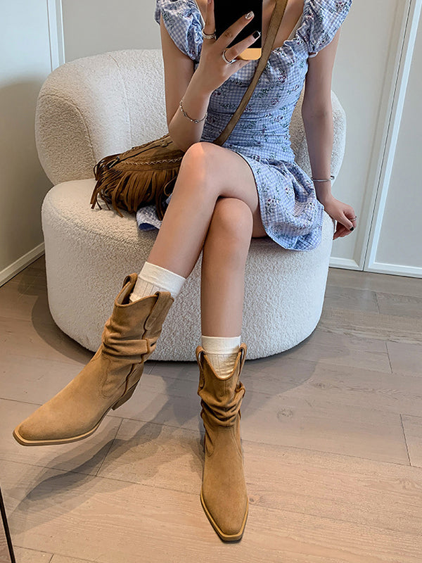 Pointed-Toe Split-Joint Boots Pumps
