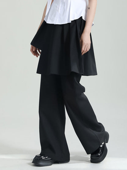 False Two High Waisted Asymmetric Pleated Solid Color Suit Pants