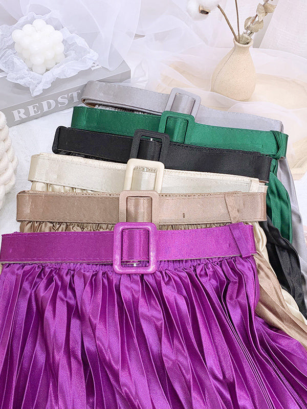 Loose Pleated Solid Color Skirts Bottoms