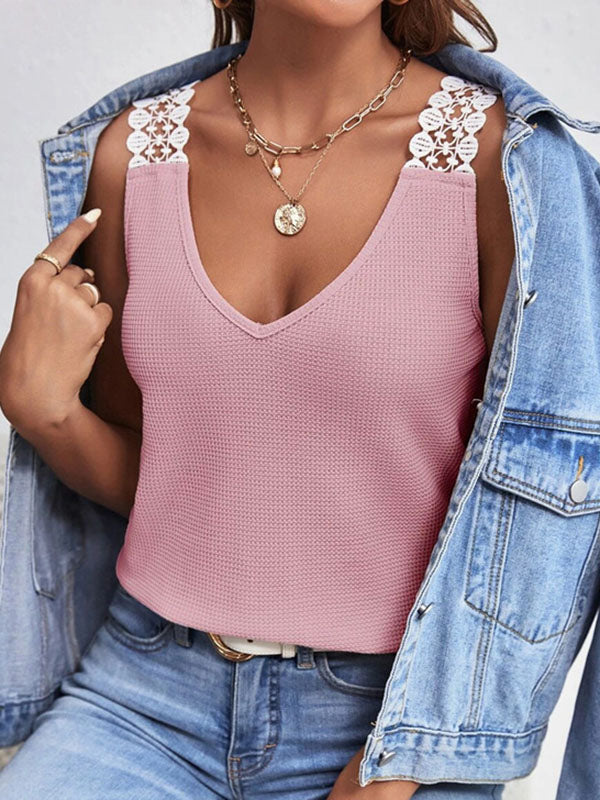Loose Sleeveless Split-Joint V-Neck Vest Top