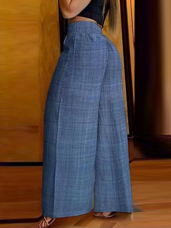 High Waisted Loose Chains Elasticity Pleated Pockets Pants Trousers