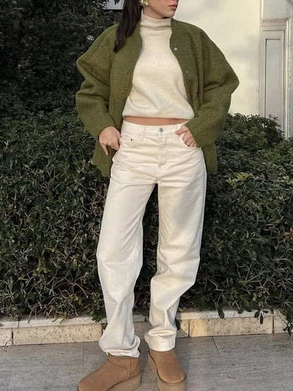Long Sleeves Loose Split-Joint Round-Neck Outerwear