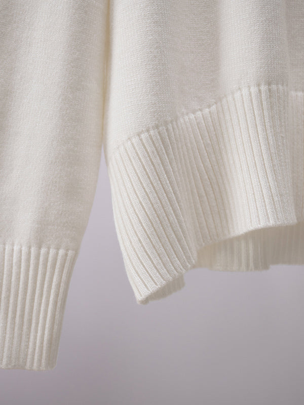 High-Low Long Sleeves Solid Color Split-Joint High Neck Sweater Tops