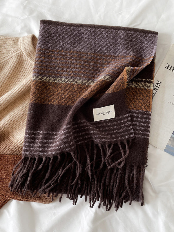 Contrast Color Striped Tasseled Scarf