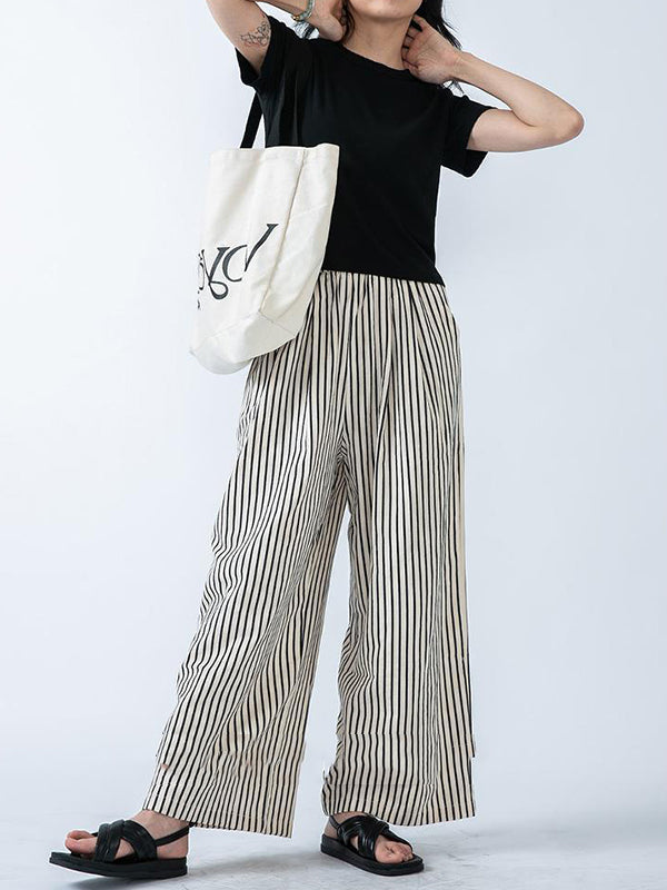 High Waisted Loose Split-Joint Striped Pants Trousers