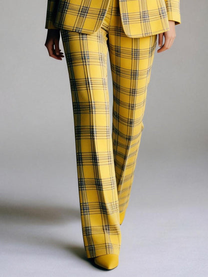 Column Loose Contrast Color Plaid Split-Joint Blazer Pants