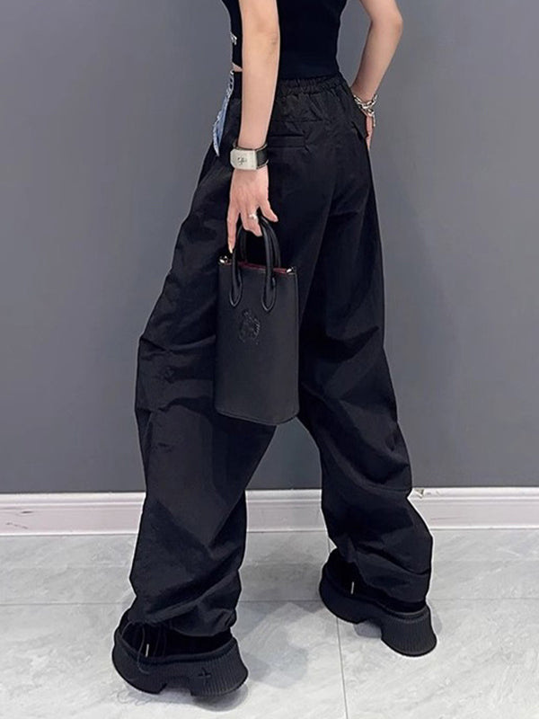 Loose Wide Leg Drawstring Elasticity Split-Joint Cargo Pants Trousers